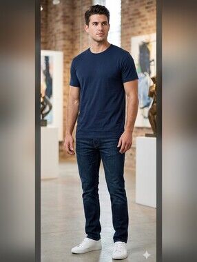 Men's Large Ultra Soft Navy Blue Crew Neck T-Shirt Minimalist Premium Blank Tee